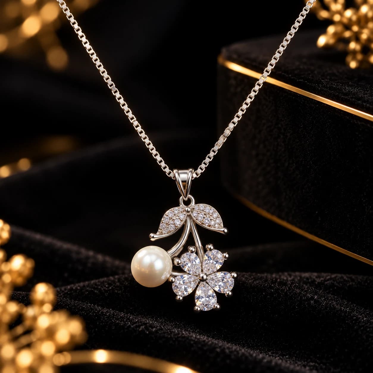 Floral Pearl CZ Pendant Necklace