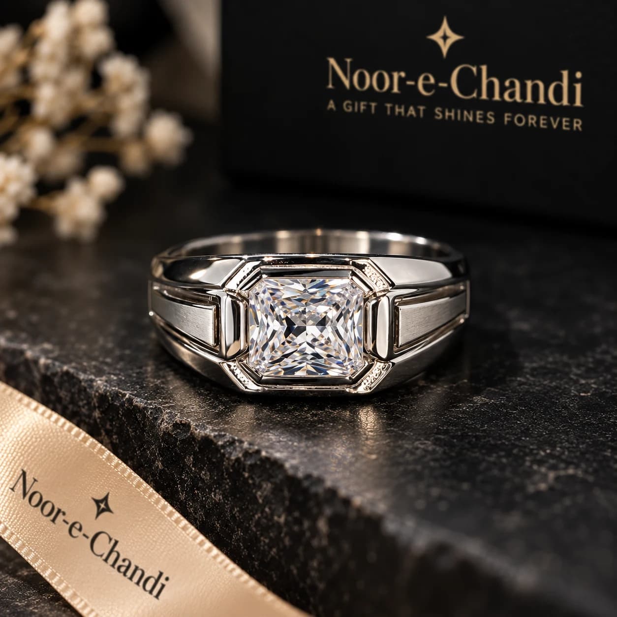 Noor-e-Chandi Bold Men’s 925 Sterling Silver Statement Ring