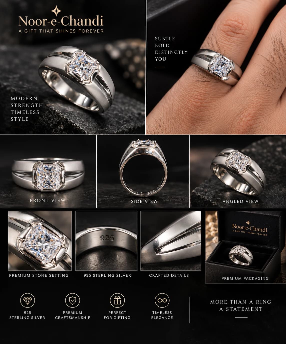 Men’s Classic Solitaire Ring in 925 Sterling Silver