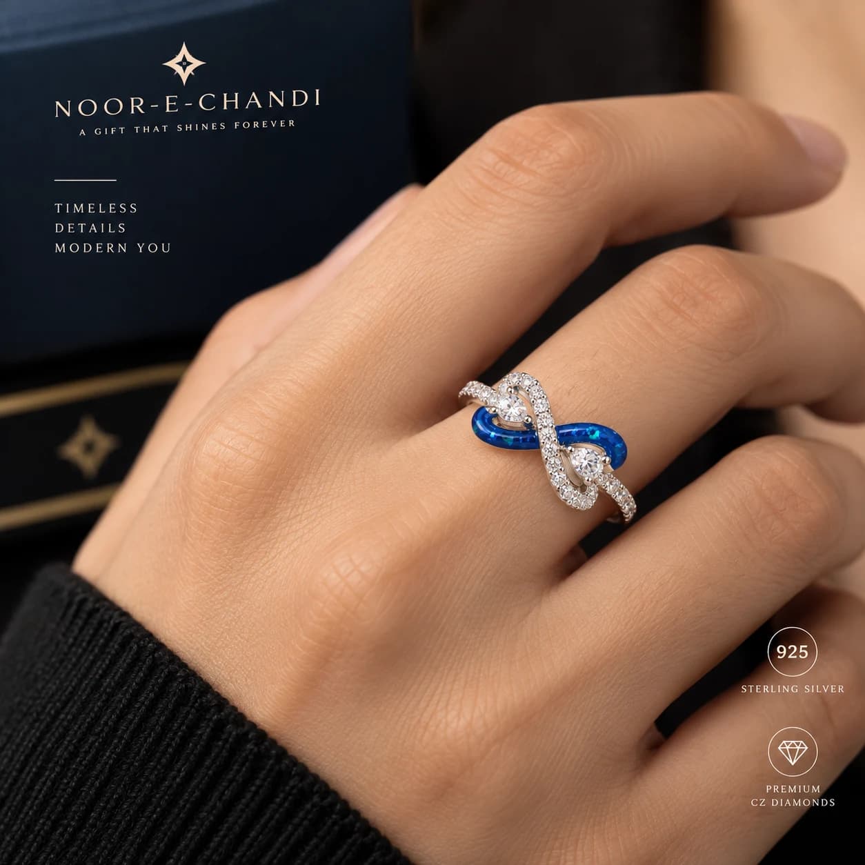 💙 Noor-e-Chandi Blue Infinity CZ Ring
