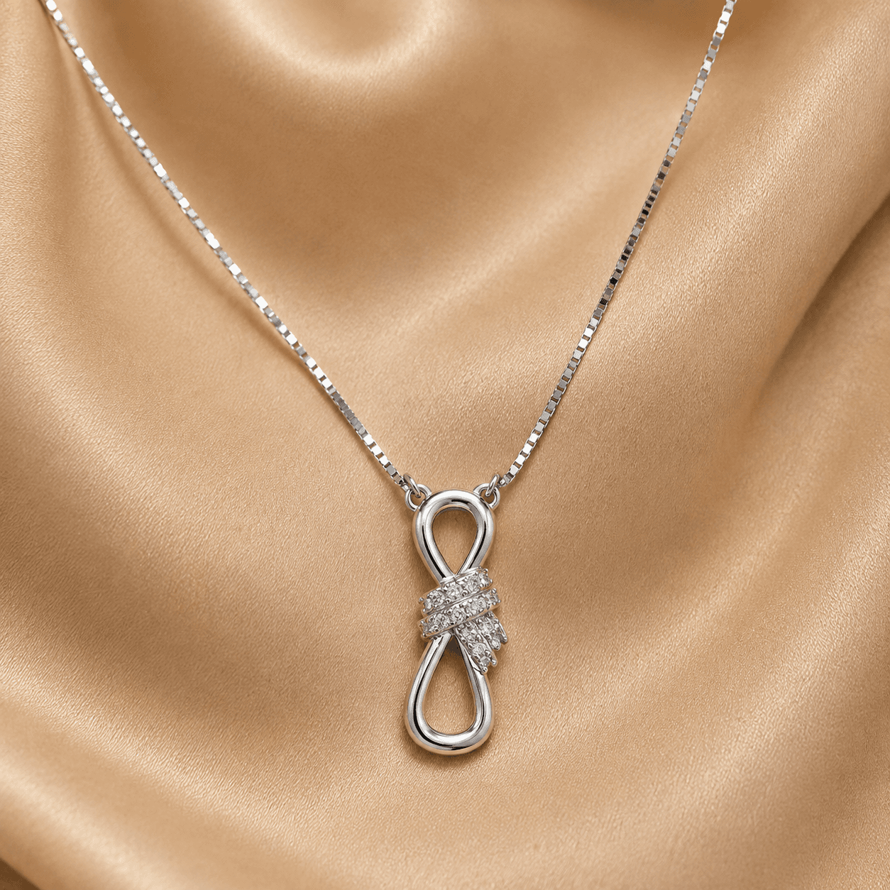 Noor-e-Chandi 925 Pure Silver Women’s Infinity Pendant – Pave 5A CZ Wrapped Eternal Knot Charm & Box Chain